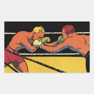 Adesivo Retangular Arte Deco Esportivo de Boxe Vintage, Boxeadores So
