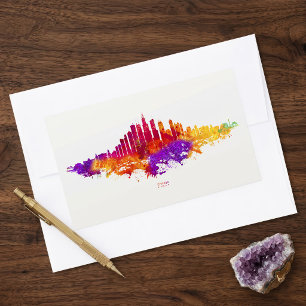 Adesivo Retangular Arte em Aquarela da Silhueta de Chicago em Fundo B