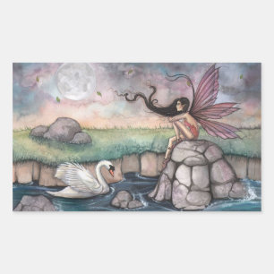 Adesivo Retangular Arte Fantasia de Fada Gótica e Cisne