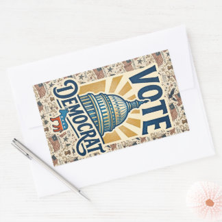 Adesivo Retangular Arte Folclórica Patriótica Americana Vintage Democ