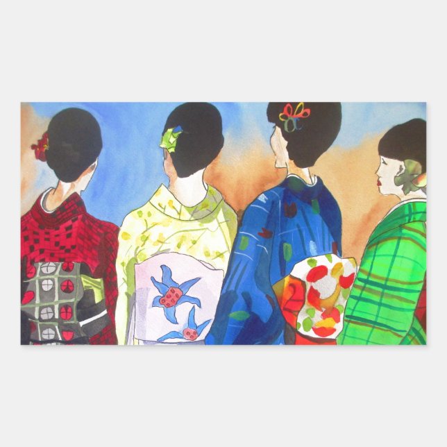 Adesivo Retangular Arte Geisha Japonesa primavera kimono (Frente)