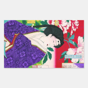 Adesivo Retangular Arte japonesa oriental legal da senhora da gueixa