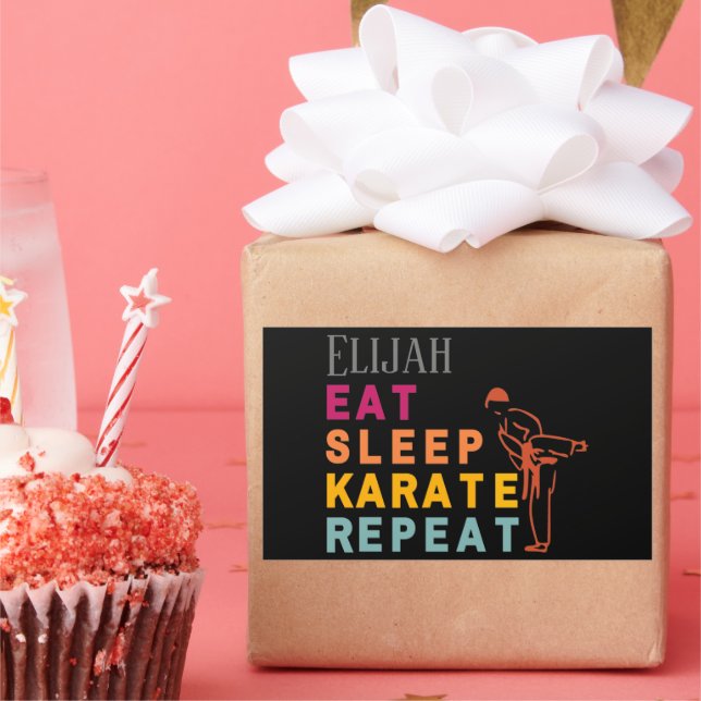 Adesivo Retangular Arte Marcial Black Karate Silhouette Nome Moderno (Festa)