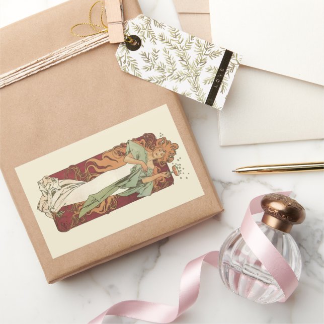Adesivo Retangular Arte Nova Antiga, Champanhe por Alphonse Mucha (Presentear)