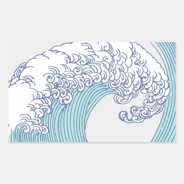Adesivo Retangular Arte Oceânica Onda Surf Japonês (Frente)
