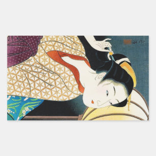 Adesivo Retangular Arte oriental legal da senhora da gueixa de Takane