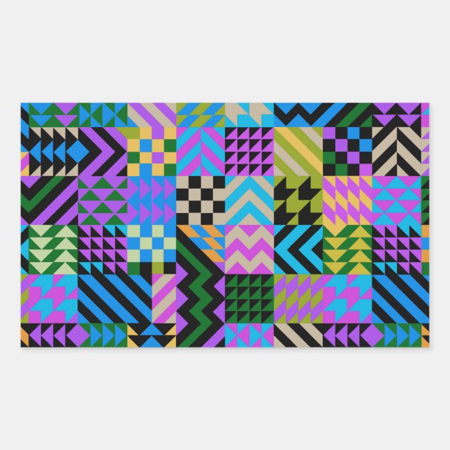 Adesivo Retangular Arte Popular Tribal - Azul (Frente)