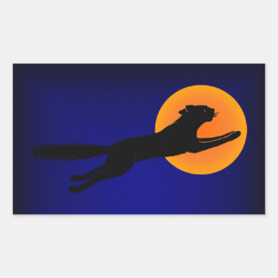 Adesivo Retangular Arte Vintage de Halloween Gato Preto