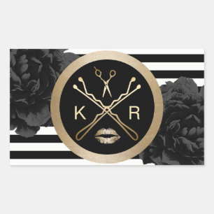 Adesivo Retangular Artista Makeup Hair Stylist Black Floral Modern