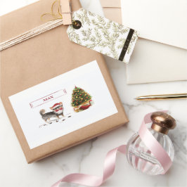 Adesivo Retangular Árvore de Cachorro de Natal Engraçado de Chihuahua