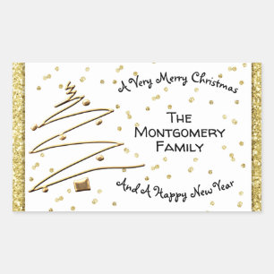 Adesivo Retangular Árvore de Natal de Ouro Festivo