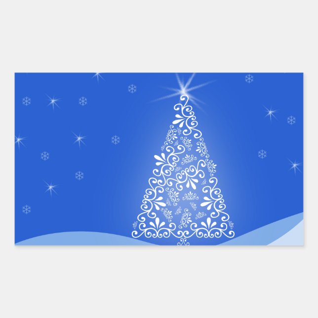 Adesivo Retangular Árvore de Natal Luz Noturna Estrelas Azul Branco A (Frente)