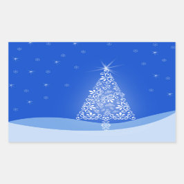 Adesivo Retangular Árvore de Natal Luz Noturna Estrelas Azul Branco A