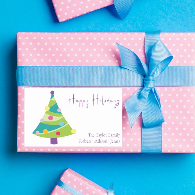 Adesivo Retangular Árvore de Natal Moderna | Nome da família (Criador carregado)