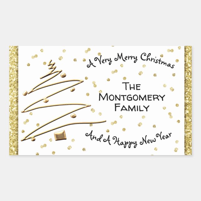 Adesivo Retangular Árvore de Natal ouro (Frente)
