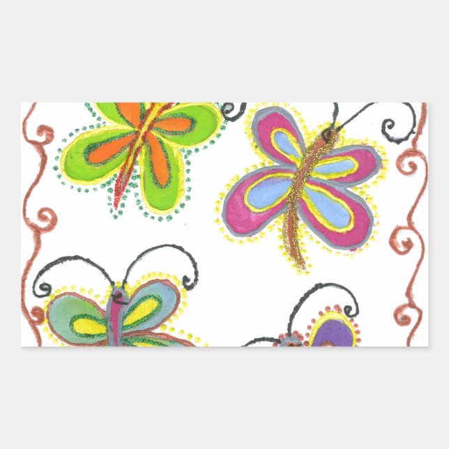 Adesivo Retangular Asas Whimsical: design de Asas Butterfly Estontean (Frente)