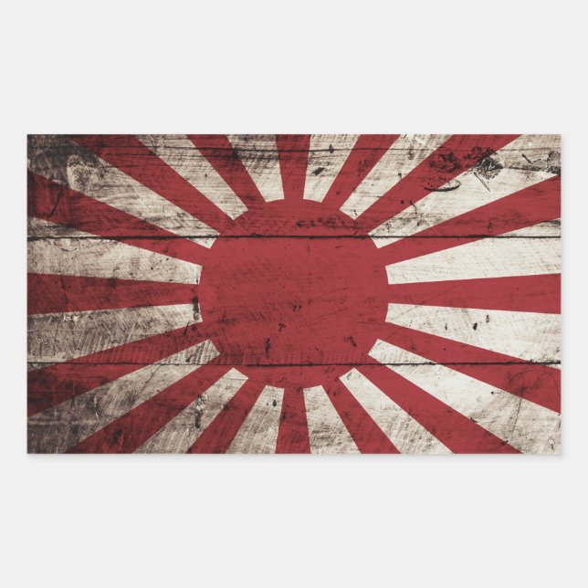 Adesivo Retangular Ascensão do Japão: Bandeira do Sol no Velho Grão d (Frente)