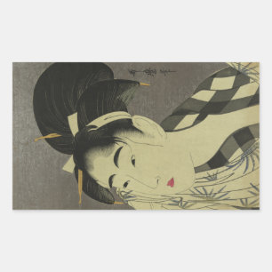 Adesivo Retangular Ase o fuku onna (Mulher limpando suor) por Utamaro