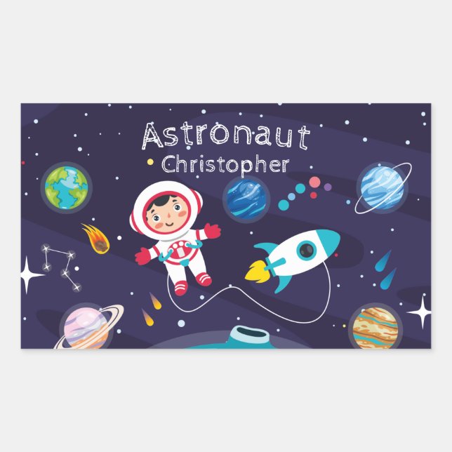 Adesivo Retangular Astronaut child on the moon, monogrammed name (Frente)