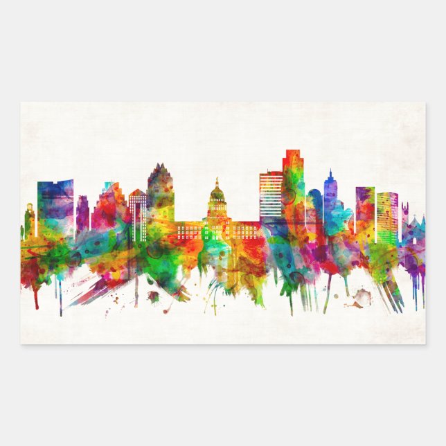 Adesivo Retangular Austin Texas Skyline (Frente)