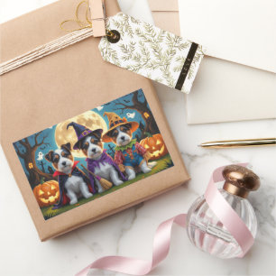 Adesivo Retangular Australiano Terrier Dogs Pumpkin Halloween Engraça