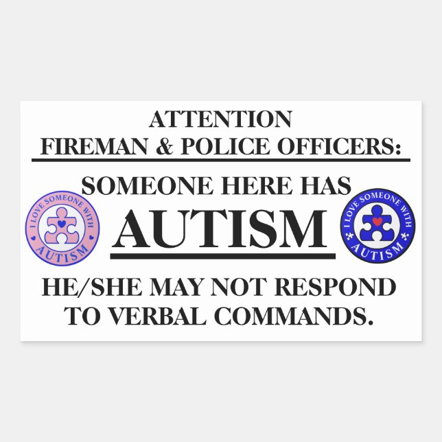 Adesivo Retangular AutismPuzzlePiece.com Autism Fire/Emergency Safety (Frente)