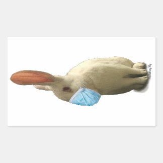 Adesivo Retangular Autocolante COVID Mask Rabbit (branco)