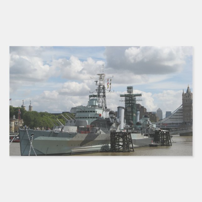 Adesivo Retangular Autocolante do HMS Belfast (Frente)