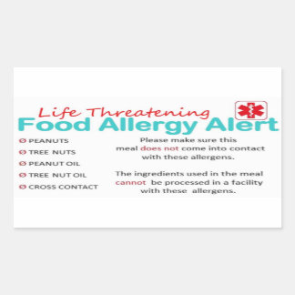 Adesivo Retangular Autocolantes seguros - Alergia aos amendoins e às 