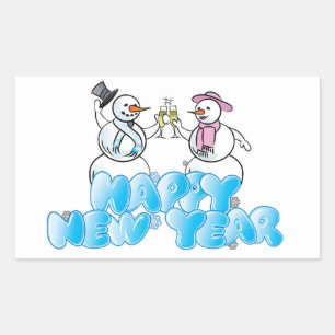 Adesivo Retangular Autocolantes/Snowmen de feliz ano novo