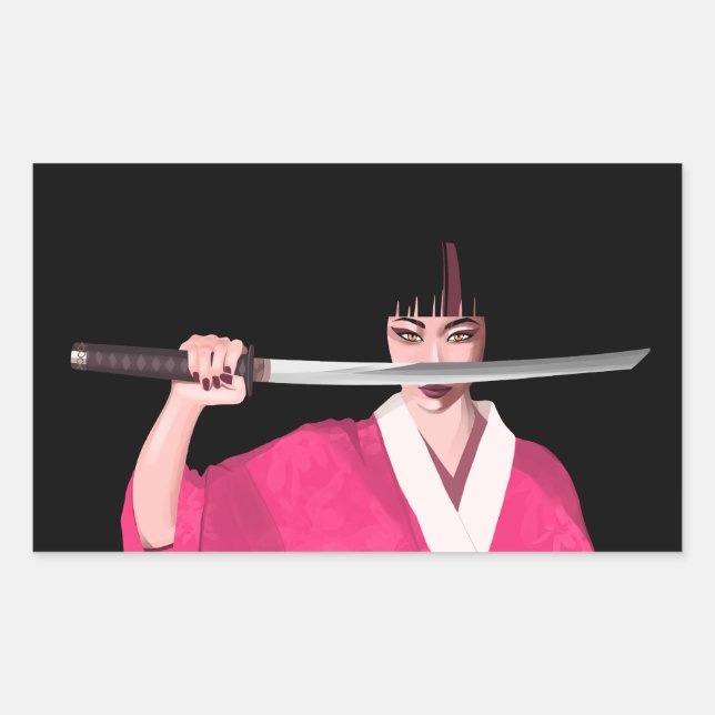 Adesivo Retangular Autocollant japonaise en kimono avec un sabre (Frente)