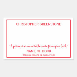 Adesivo Retangular Autora Assinatura Red Bookplate