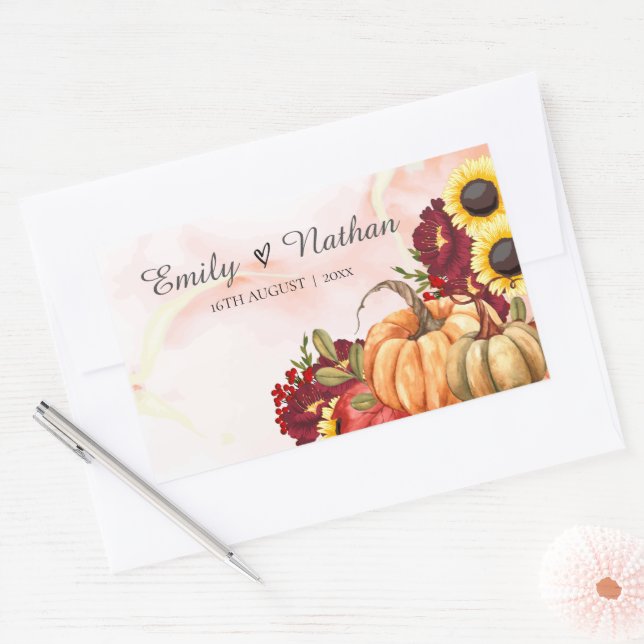 Adesivo Retangular Autumn Deixa Pumpkin Sunflower Casamento outono Cu (Envelope)