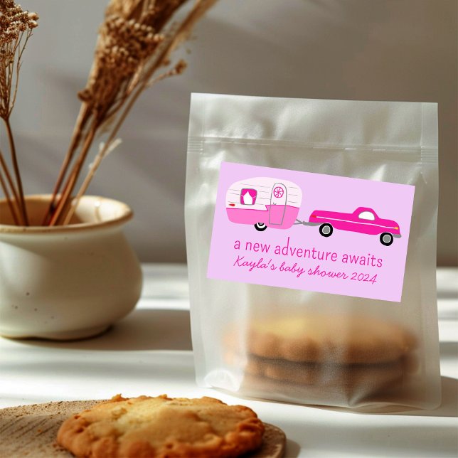 Adesivo Retangular Aventura Aguarda Caminhão e CHÁ DE FRALDAS de Trai (Adventure Awaits Cute Truck & Trailer BABY SHOWER Rectangular Sticker
)