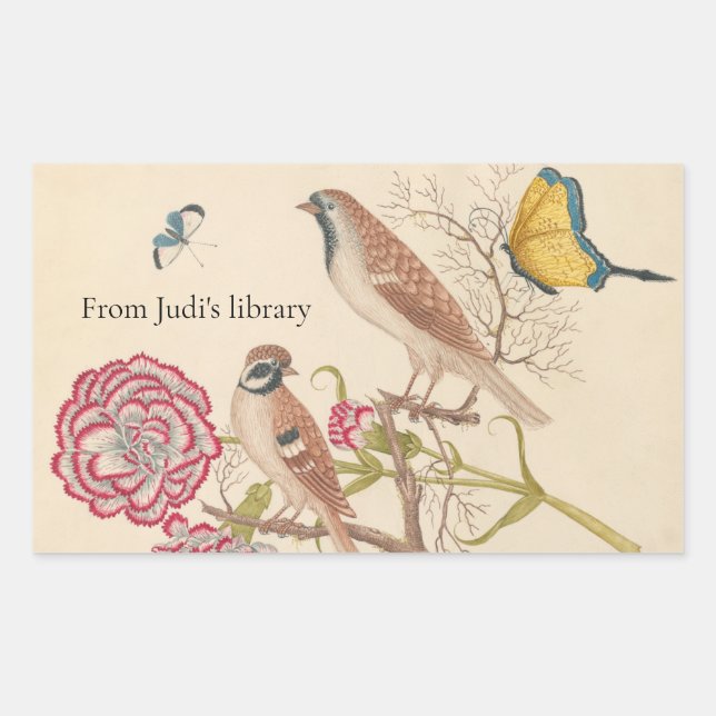 Adesivo Retangular Aves castanhas com cravos e borboletas (Frente)