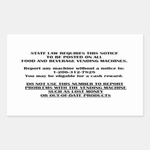 Adesivo Retangular aviso de máquina de venda automática