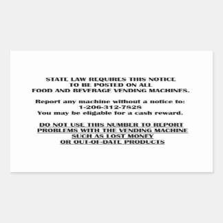 Adesivo Retangular aviso de máquina de venda automática