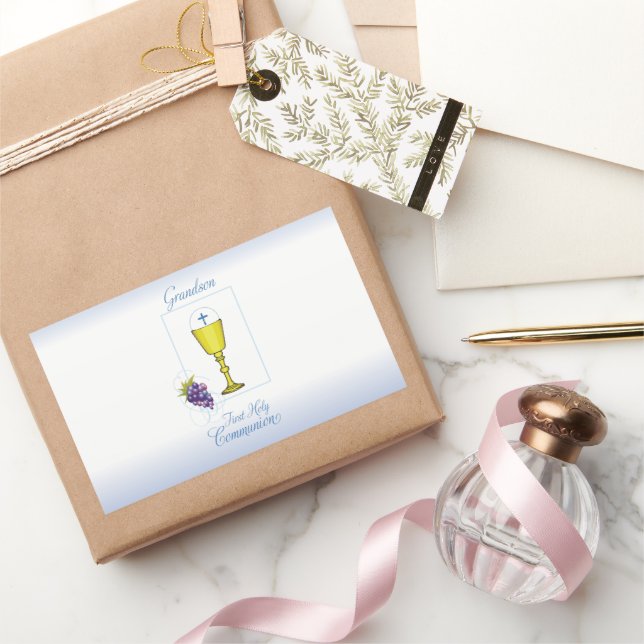 Adesivo Retangular Avô Primeira Comunhão, Chalice com Anfitrião (Presentear)