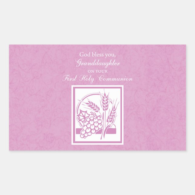 Adesivo Retangular Avó Primeira Comunhão, Rosa (Frente)