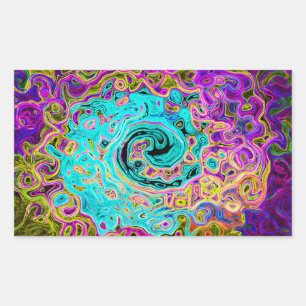 Adesivo Retangular Azul Aqua Gelado Groovy Abstrato Retro Líquido Red