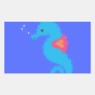 Adesivo Retangular Azul-Cartoon Seacavalo