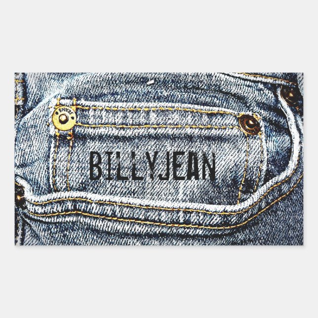 Adesivo Retangular Azul Jean Denim Pocket - Personalize-o! (Frente)