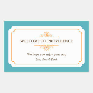 Adesivo Retangular Azul laranja branco fora do saco de presentes da c