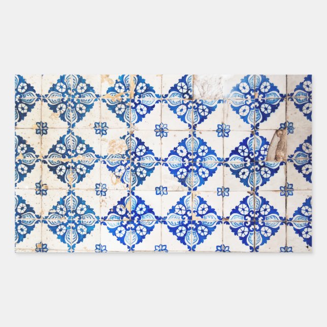 Adesivo Retangular azulejo velho de Portugal da decoração azul de (Frente)