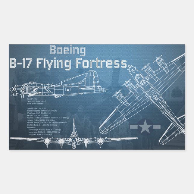 Adesivo Retangular B-17 Fortaleza Blueprint (Frente)