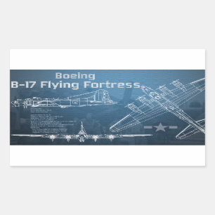 Adesivo Retangular B-17 Fortaleza Blueprint