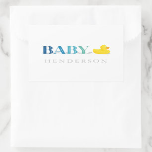 Adesivo Retangular Baby Boy Blue Teal Rubber Duck Favor do Chá de fra