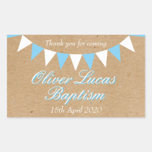 Adesivo Retangular Baby Bunting Blue Baptism Christening Favor