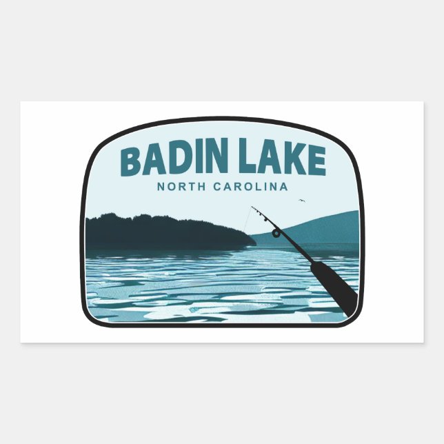 Adesivo Retangular Badin Lake North Carolina Fish Rod (Frente)