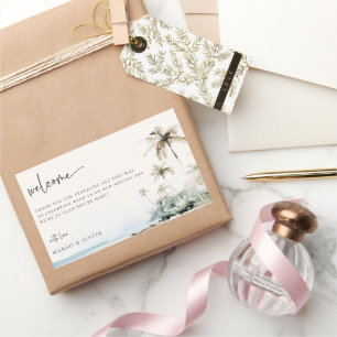 Adesivo Retangular Bag de Boas-vindas do Casamento de Praia da Ilha T